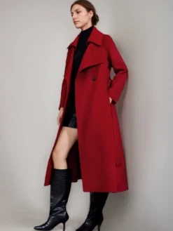 Manteau en laine rouge et cachemire mélangé pour femme Bordeaux croisé double face vêtements d'extérieur d'hiver 2026