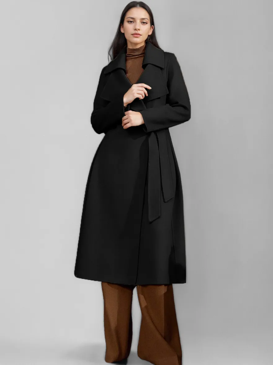 Manteau en laine rouge et cachemire mélangé pour femme Bordeaux croisé double face vêtements d'extérieur d'hiver 2026