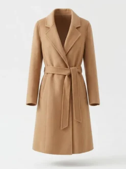 Manteau long classique en laine pour femme coupe portefeuille ceinture revers pointus trench-coat en laine double face
