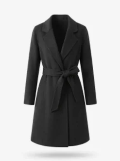Manteau long classique en laine pour femme coupe portefeuille ceinture revers pointus trench-coat en laine double face