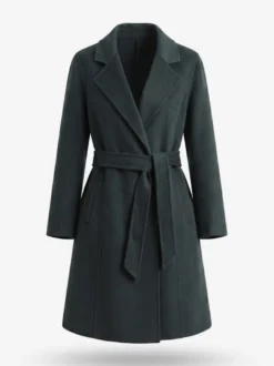 Manteau long classique en laine pour femme coupe portefeuille ceinture revers pointus trench-coat en laine double face