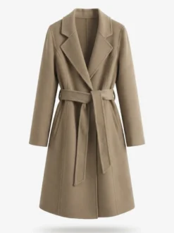 Manteau long classique en laine pour femme coupe portefeuille ceinture revers pointus trench-coat en laine double face