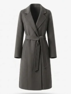 Manteau long classique en laine pour femme coupe portefeuille ceinture revers pointus trench-coat en laine double face