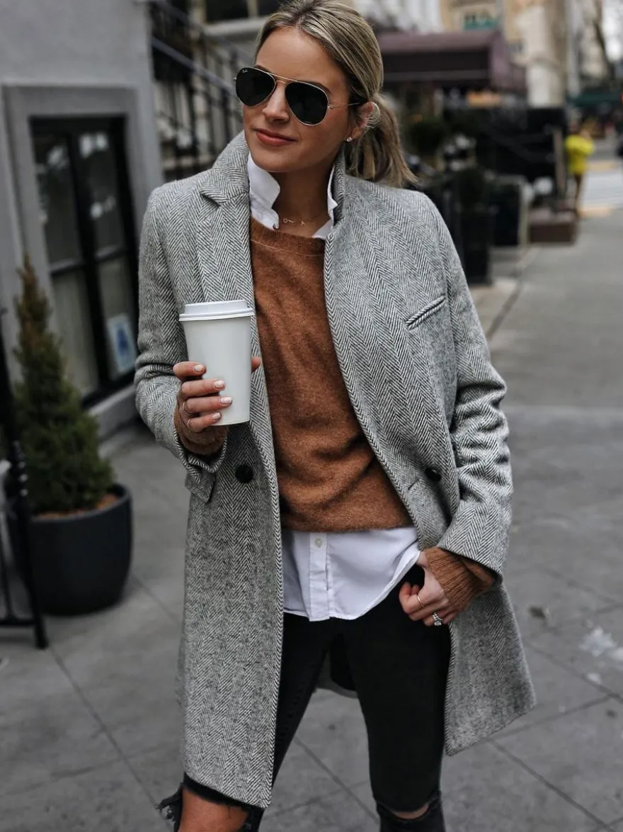 Manteau Mi-long Femme avec Manches Longues avec Poches Unicolore