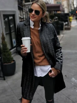Manteau Mi-long Femme avec Manches Longues avec Poches Unicolore