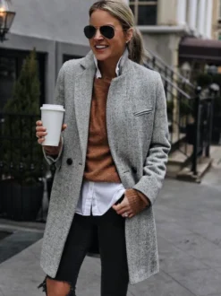 Manteau Mi-long Femme avec Manches Longues avec Poches Unicolore