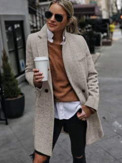 Manteau Mi-long Femme avec Manches Longues avec Poches Unicolore
