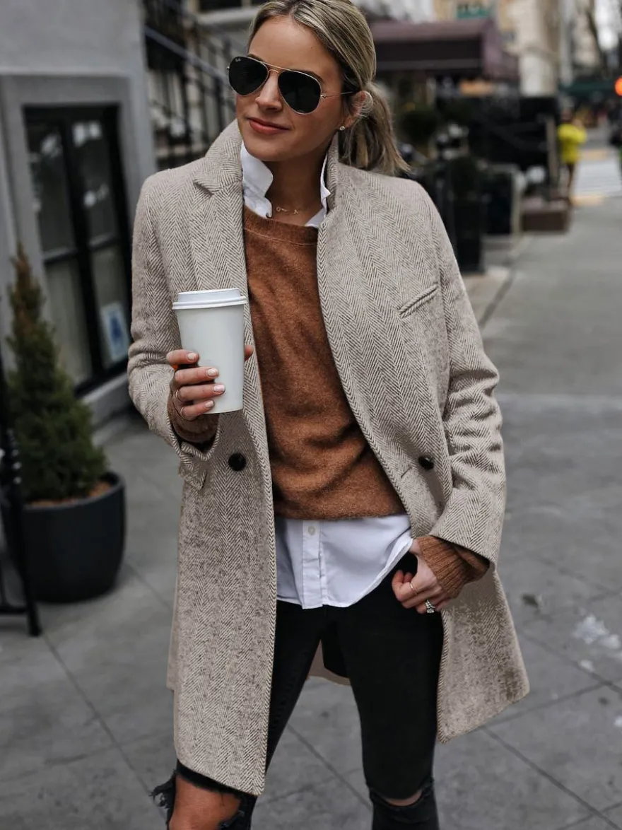 Manteau Mi-long Femme avec Manches Longues avec Poches Unicolore