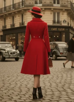 Manteau mi-long évasé en laine coupe trapèze croisé style vintage pour femme (collection 2026)