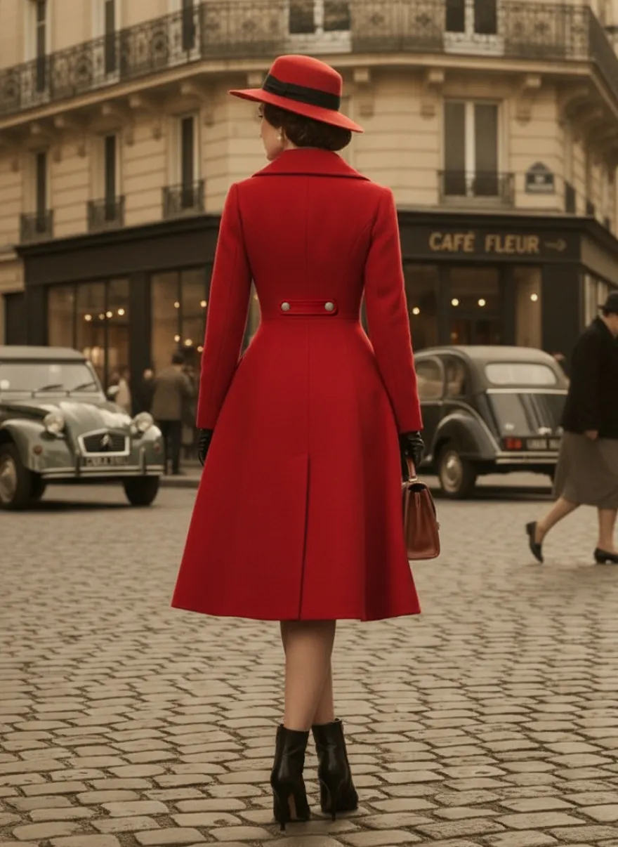 Manteau mi-long évasé en laine coupe trapèze croisé style vintage pour femme (collection 2026)