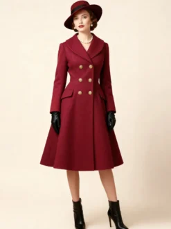 Manteau mi-long évasé en laine coupe trapèze croisé style vintage pour femme (collection 2026)