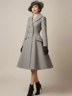 Manteau mi-long évasé en laine coupe trapèze croisé style vintage pour femme (collection 2026)