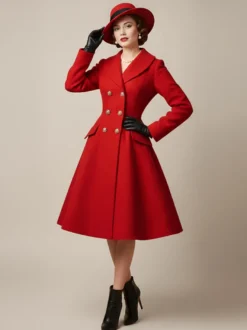 Manteau mi-long évasé en laine coupe trapèze croisé style vintage pour femme (collection 2026)