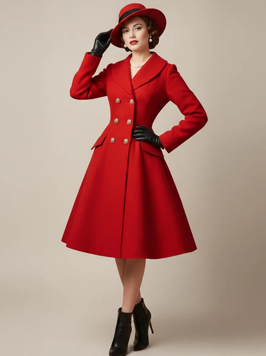 Manteau mi-long évasé en laine coupe trapèze croisé style vintage pour femme (collection 2026)