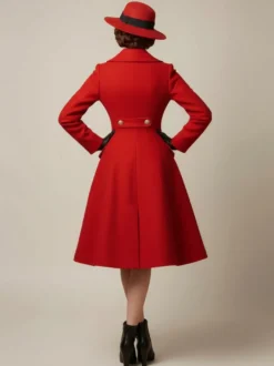 Manteau mi-long évasé en laine coupe trapèze croisé style vintage pour femme (collection 2026)
