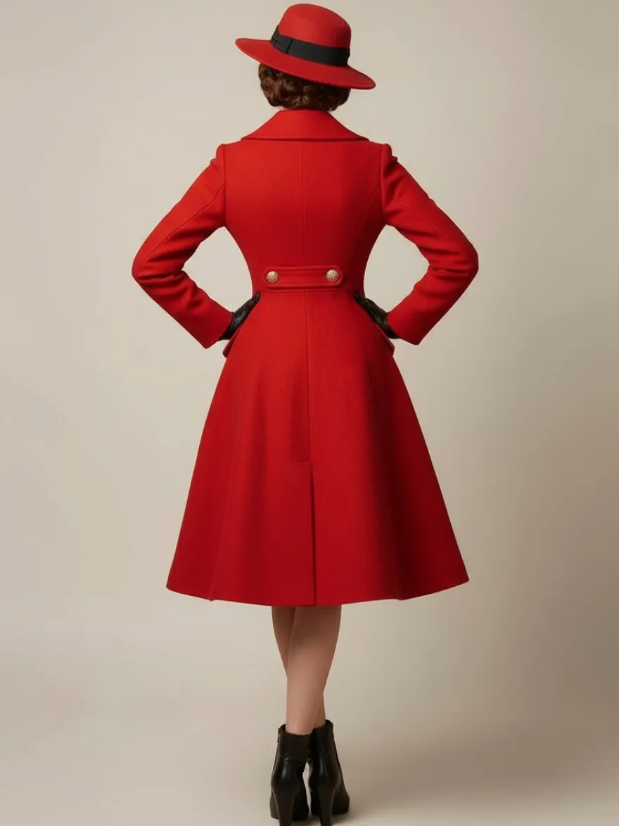 Manteau mi-long évasé en laine coupe trapèze croisé style vintage pour femme (collection 2026)