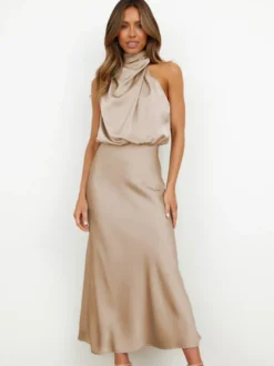 Maxi Robe Sans Manches Sexy Plissé Longueur Au Sol Robe Vert Sauge