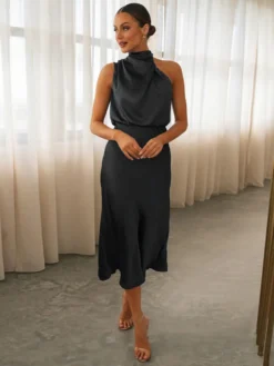 Maxi Robe Sans Manches Sexy Plissé Longueur Au Sol Robe Vert Sauge