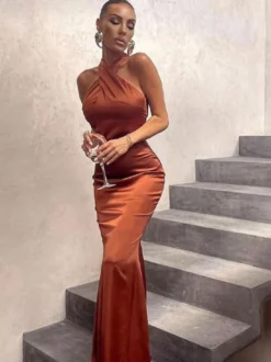 Maxi Robe Sans Manches Sexy Stretch Robe Longue Moulante Dos Nu