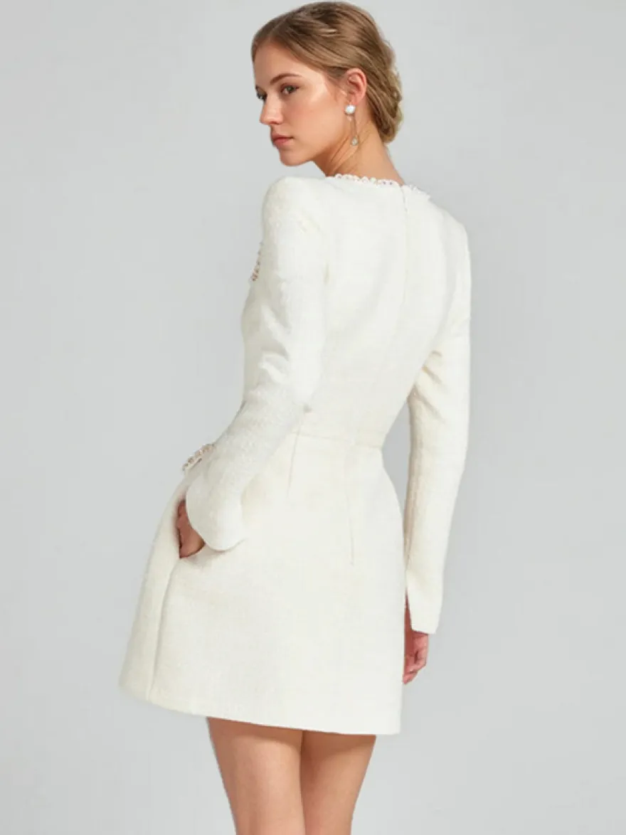 Mini robe à col en U et manches longues pour femme tenue de soirée d'anniversaire semi-formelle 2026