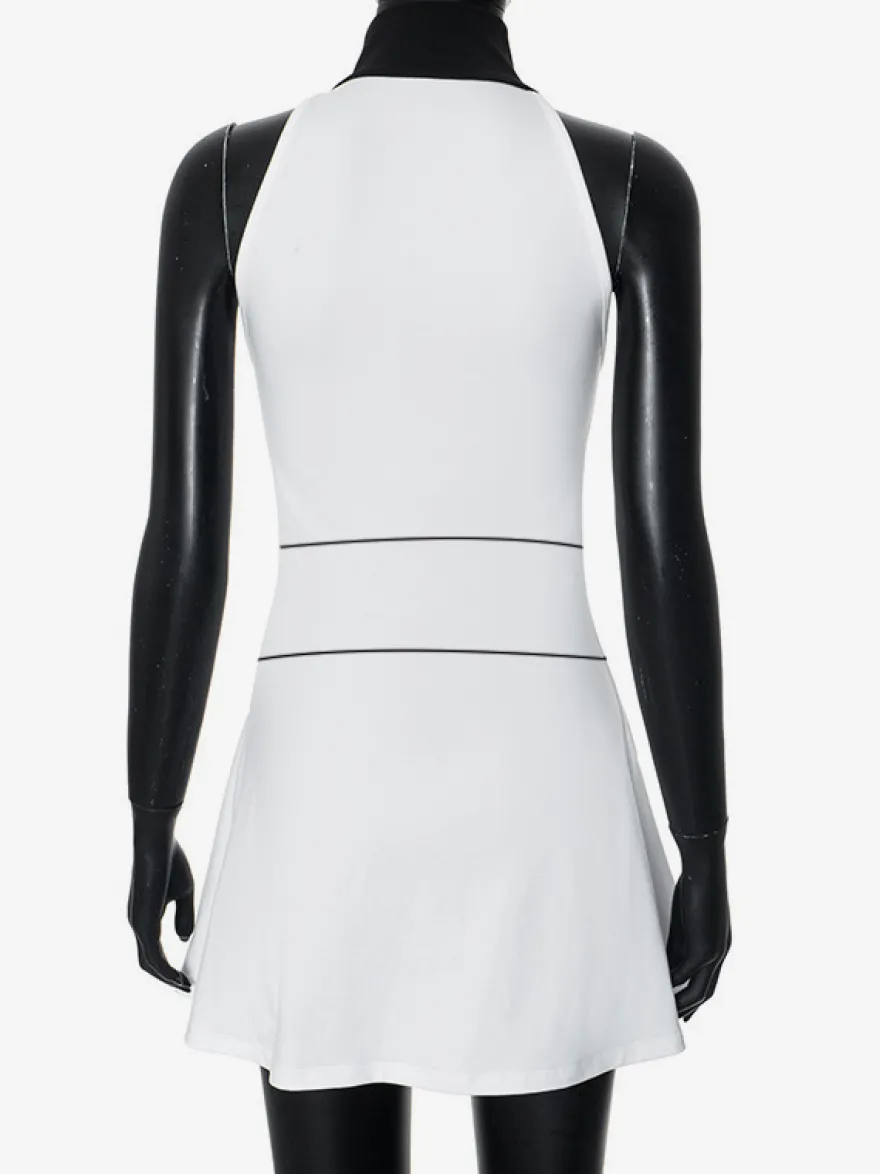 Mini-robe zippée sans manches à col montant pour femme 2026