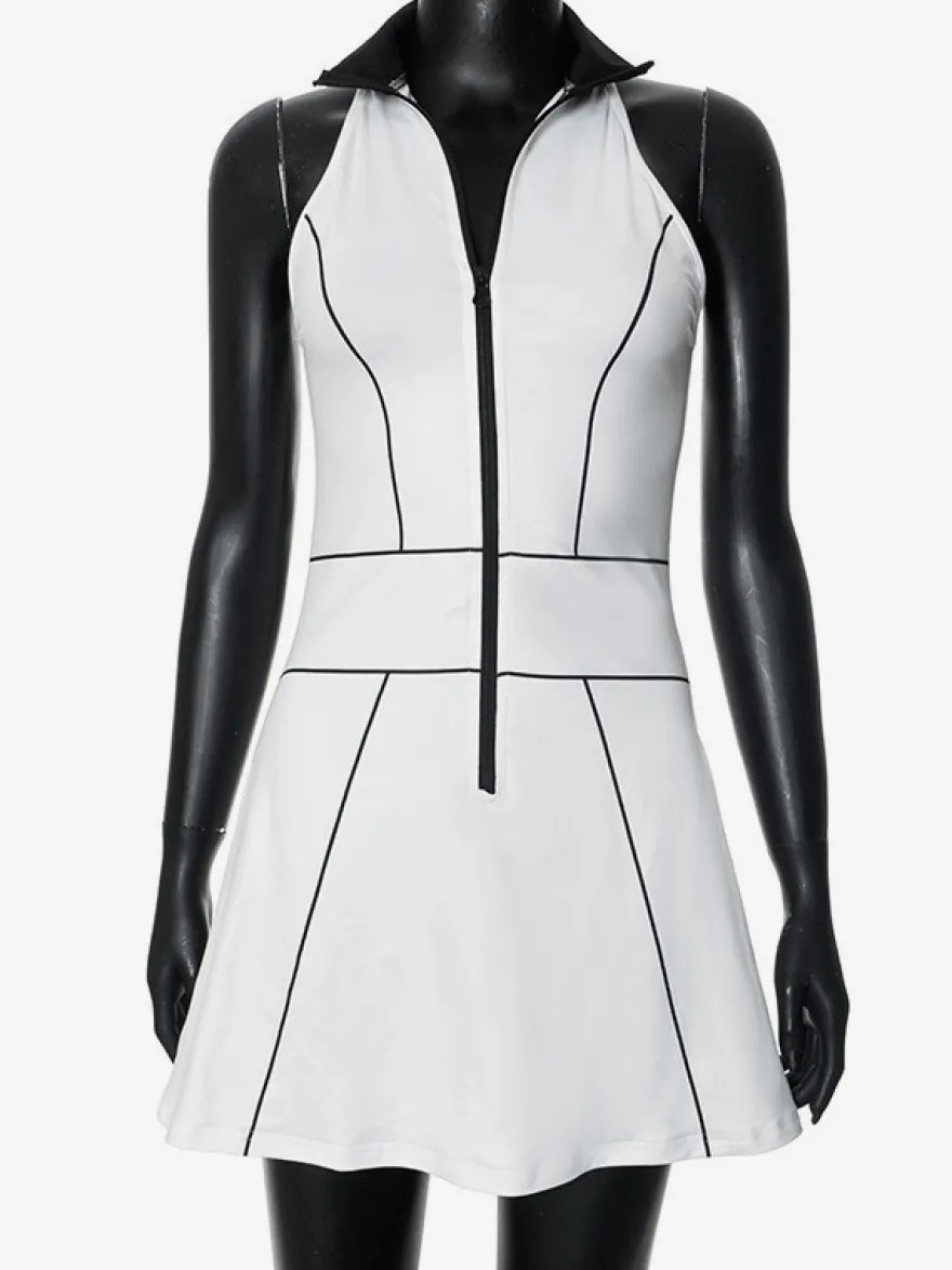 Mini-robe zippée sans manches à col montant pour femme 2026