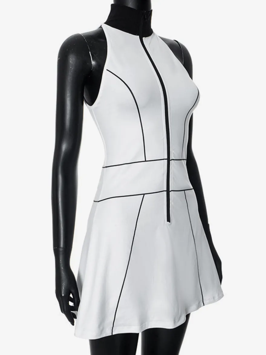Mini-robe zippée sans manches à col montant pour femme 2026