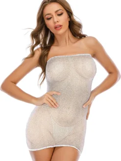 Nuisettes en Mousseline Femme Creusante Courte Moulante avec Epaule Dénudée Coupe Cintrée Unicolore Lingerie Sexy