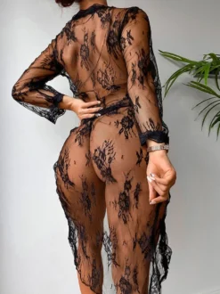 Nuisettes Femme Lingerie Sexy avec Manches Longues à Lacets Unicolore