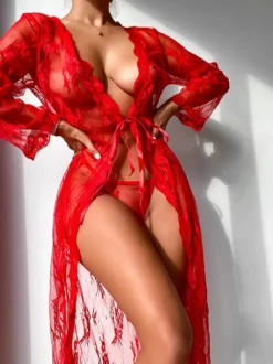 Nuisettes Femme Lingerie Sexy avec Manches Longues à Lacets Unicolore