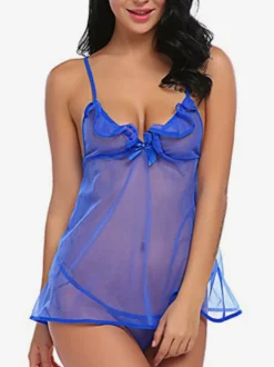 Nuisettes Lingerie Femme Noir Plissé Transparent Mousseline Pyjama Sexy