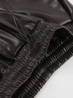 Pantalon large en similicuir à taille élastique et cordon de serrage