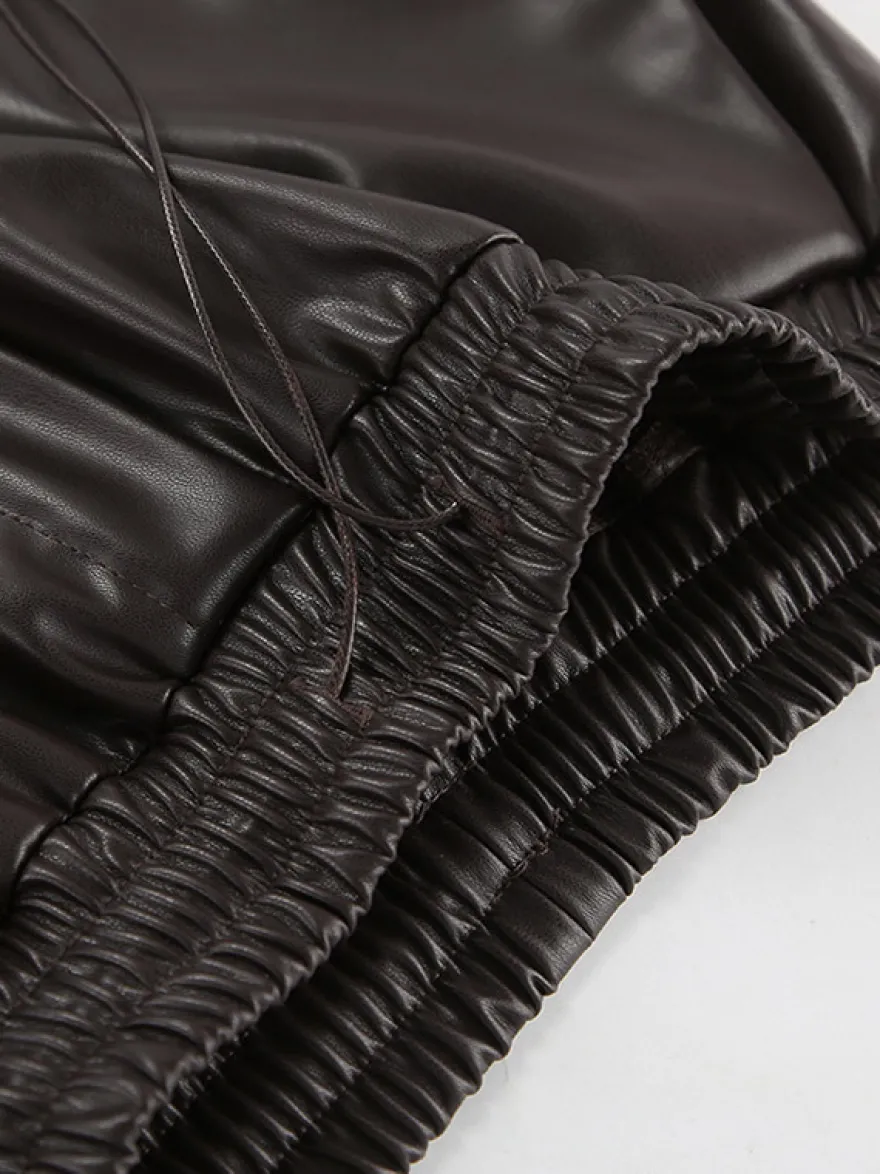 Pantalon large en similicuir à taille élastique et cordon de serrage
