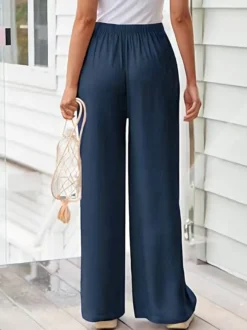Pantalon large pour femme - Pantalon fluide décontracté à taille élastique et cordon de serrage - Vacances d'été à la plage 2026
