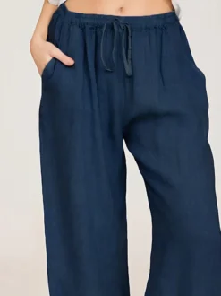 Pantalon large pour femme - Pantalon fluide décontracté à taille élastique et cordon de serrage - Vacances d'été à la plage 2026