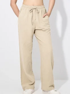 Pantalon large pour femme - Pantalon fluide décontracté à taille élastique et cordon de serrage - Vacances d'été à la plage 2026