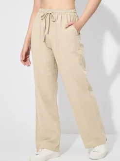 Pantalon large pour femme - Pantalon fluide décontracté à taille élastique et cordon de serrage - Vacances d'été à la plage 2026