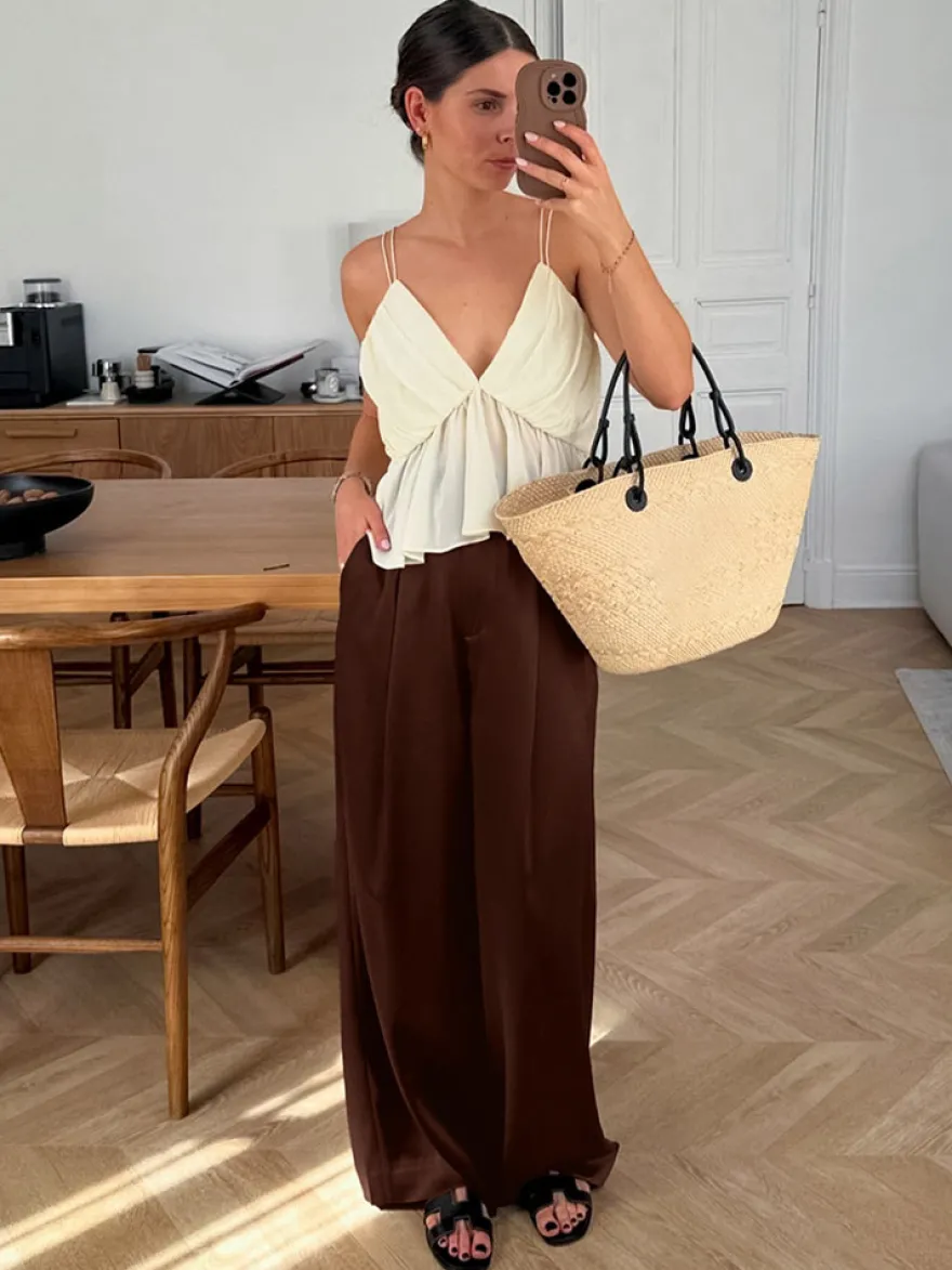 Pantalon marron taille haute
