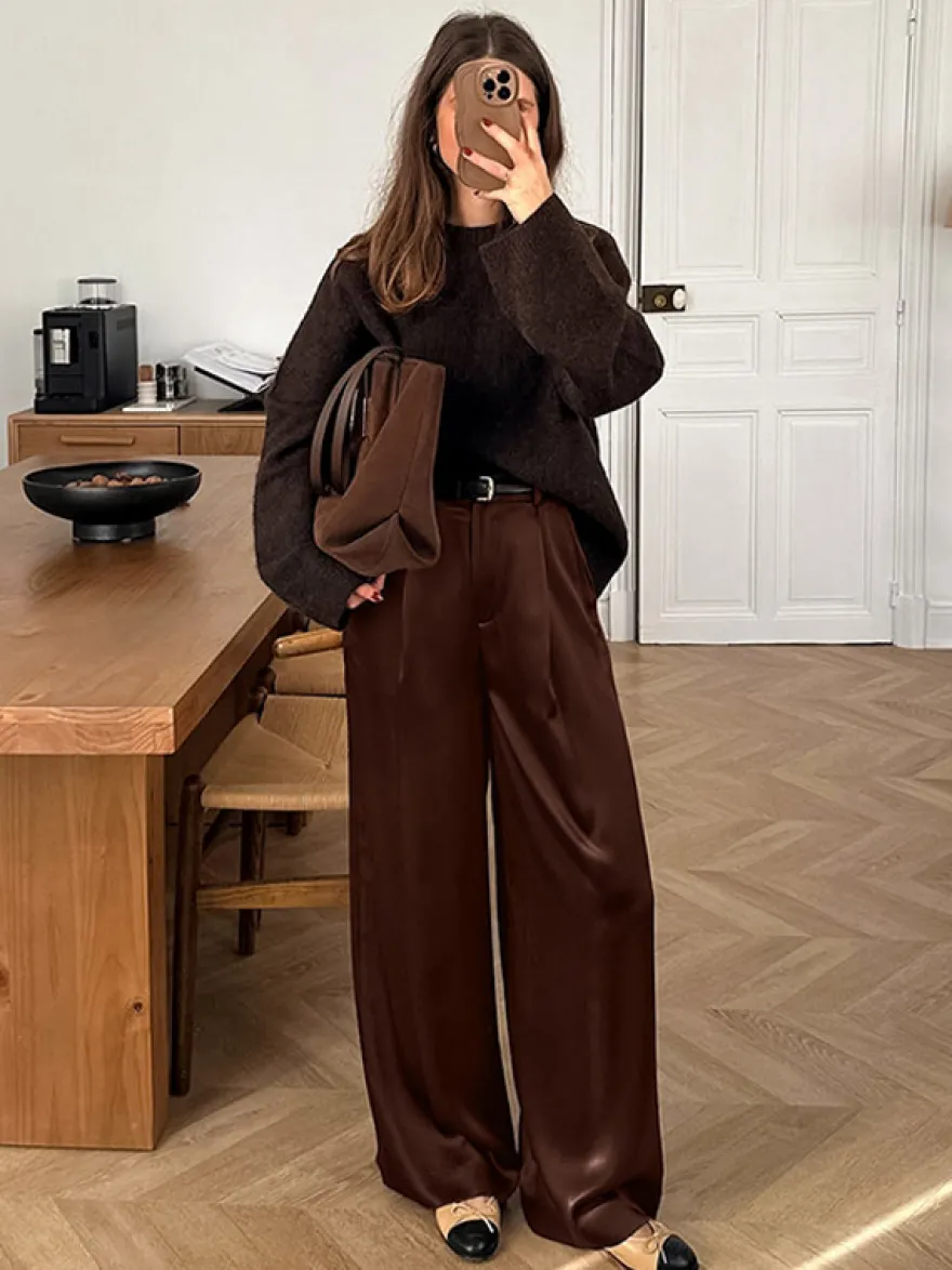 Pantalon marron taille haute