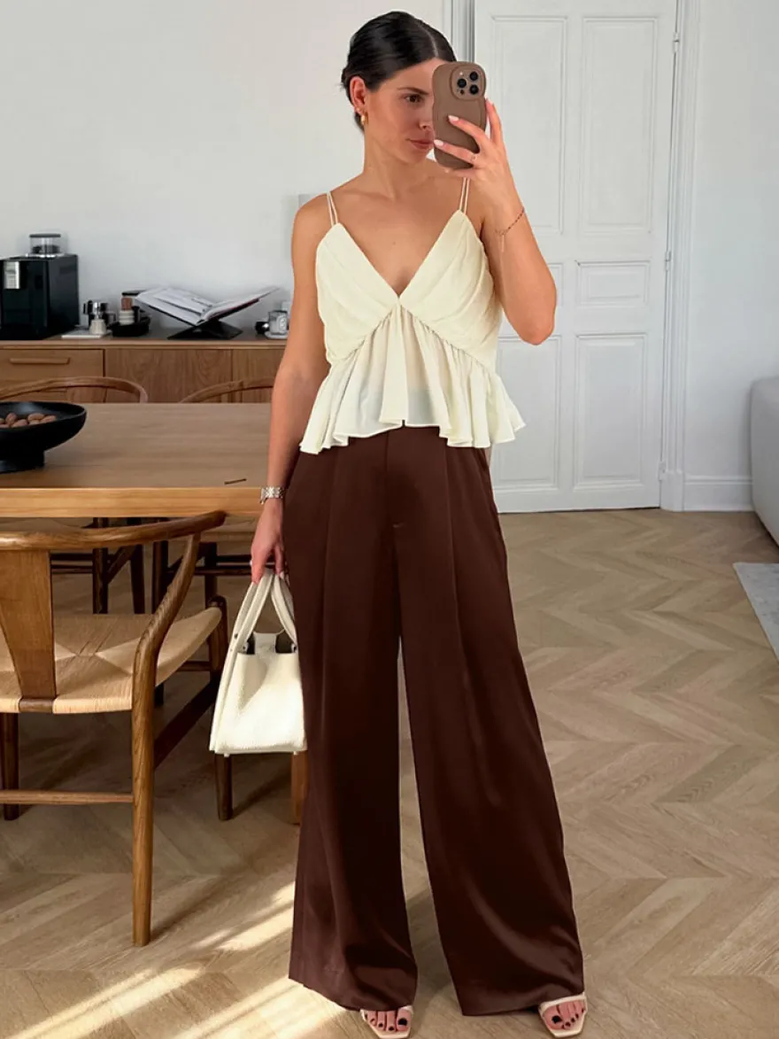 Pantalon marron taille haute