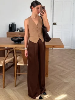 Pantalon marron taille haute