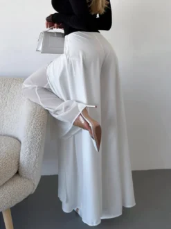 Pantalon palazzo femme à jambes larges double épaisseur de maille fendue fluide taille haute