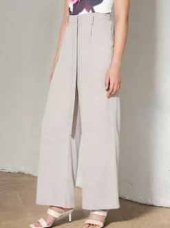 Pantalon palazzo taille haute à ceinture nouée et jambes larges plissé et décontracté