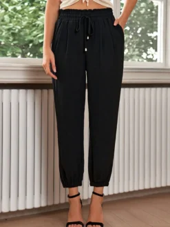 Pantalon Pantalon Taille Haute à Lacets Rouge Brique