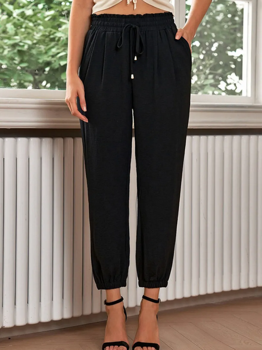 Pantalon Pantalon Taille Haute à Lacets Rouge Brique