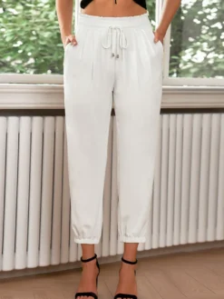 Pantalon Pantalon Taille Haute à Lacets Rouge Brique