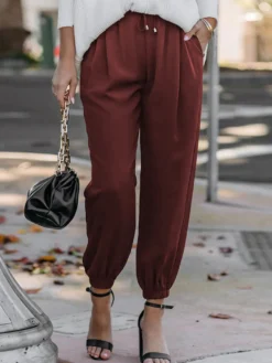Pantalon Pantalon Taille Haute à Lacets Rouge Brique