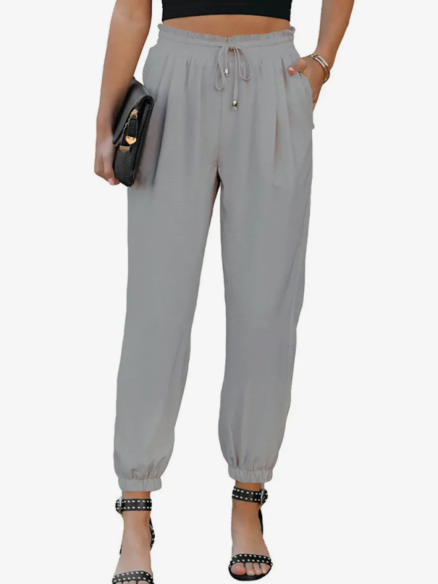 Pantalon Pantalon Taille Haute à Lacets Rouge Brique