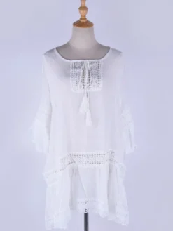 Paréo blanc à manches courtes en dentelle robe courte maillot de bain d'été pour la plage