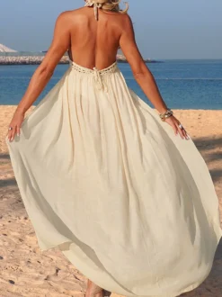 Paréos pour femmes couleur abricot sans manches découpes maillots de bain d'été pour la plage